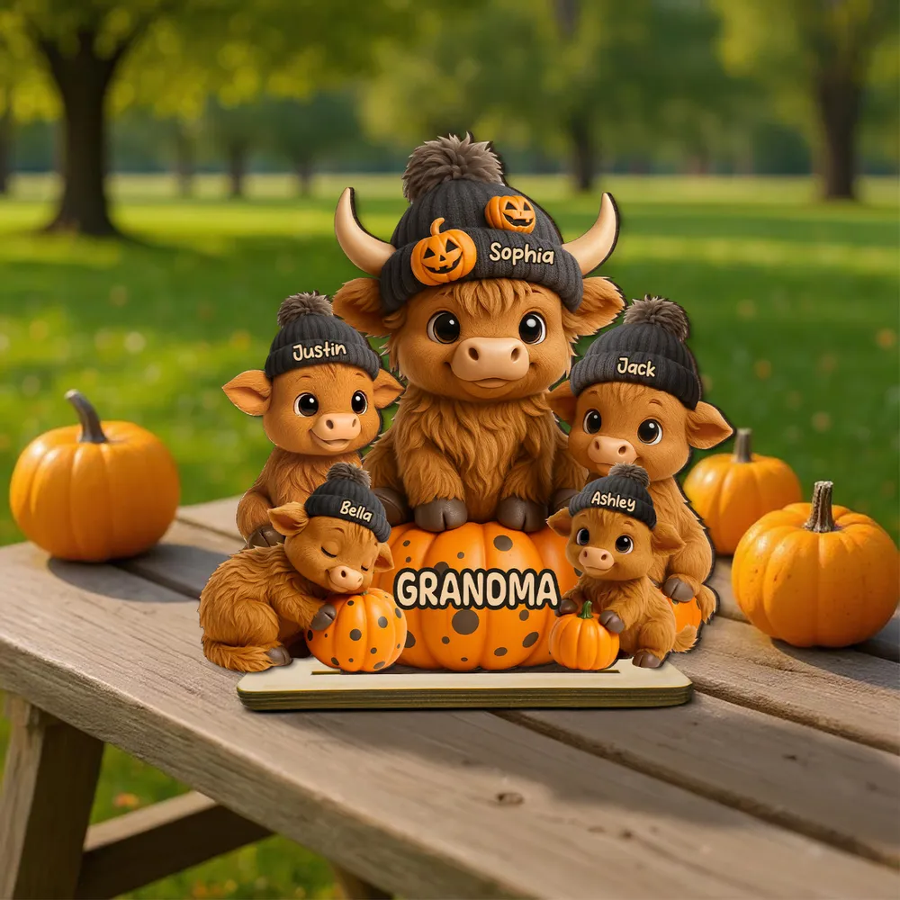 Mama Cow Personalized Wooden Plaque, Cozy Fall Vibe Halloween Decor for Mom, Grandma