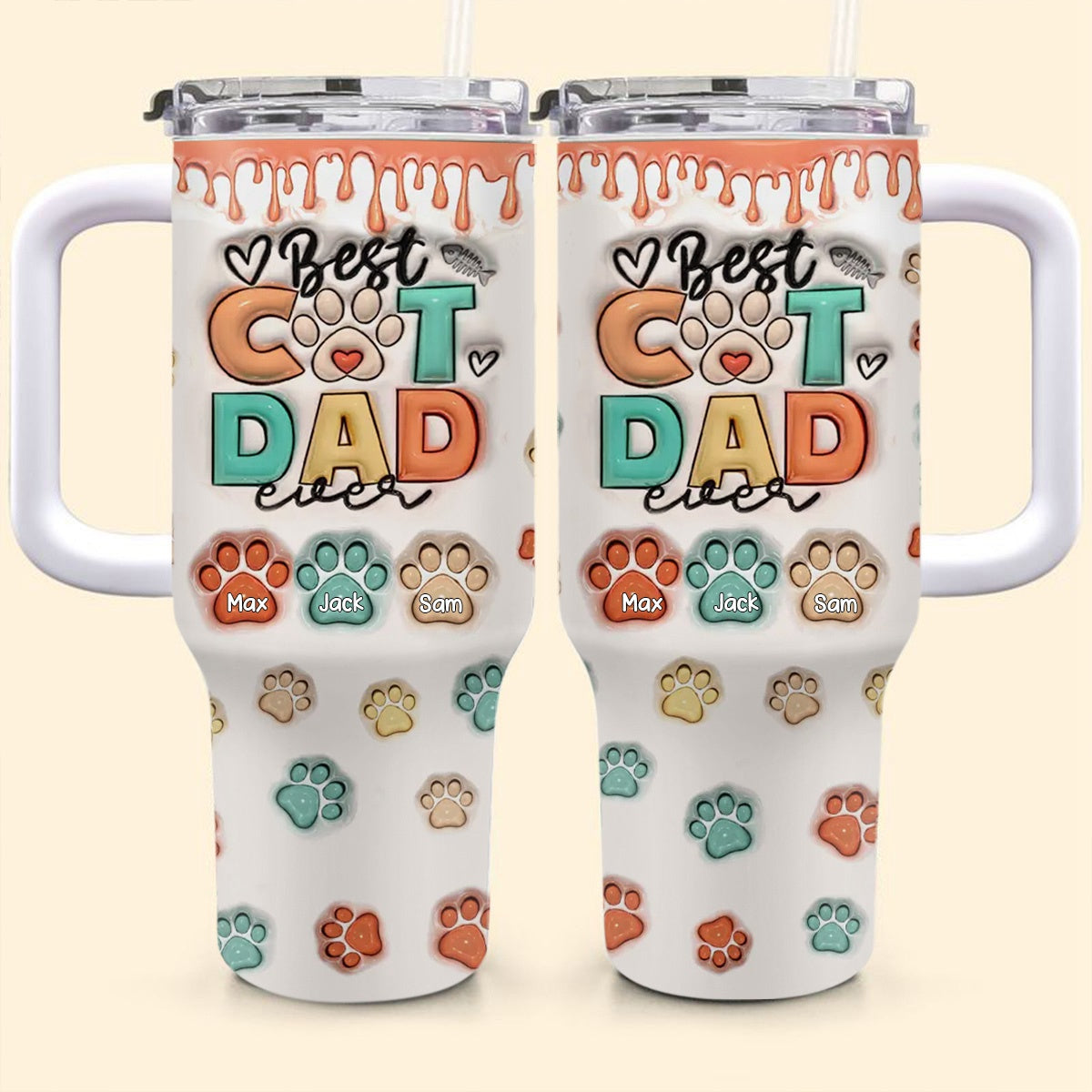 Personalized Best Dog & Cat Mom Ever -40 Oz Stainless Steel Tumbler With Handle