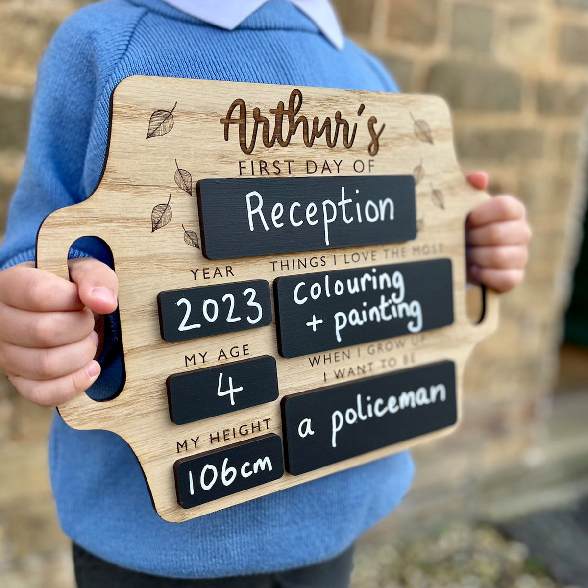 Personalized First Day of School Sign with handle -  Reusable Memory Photo Board | Back To School | Starting School Nursery Preschool