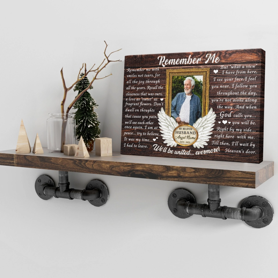 Personalized Canvas Prints, Custom Photo, Loss Of Husband, Angel Wings Remember Me Canvas