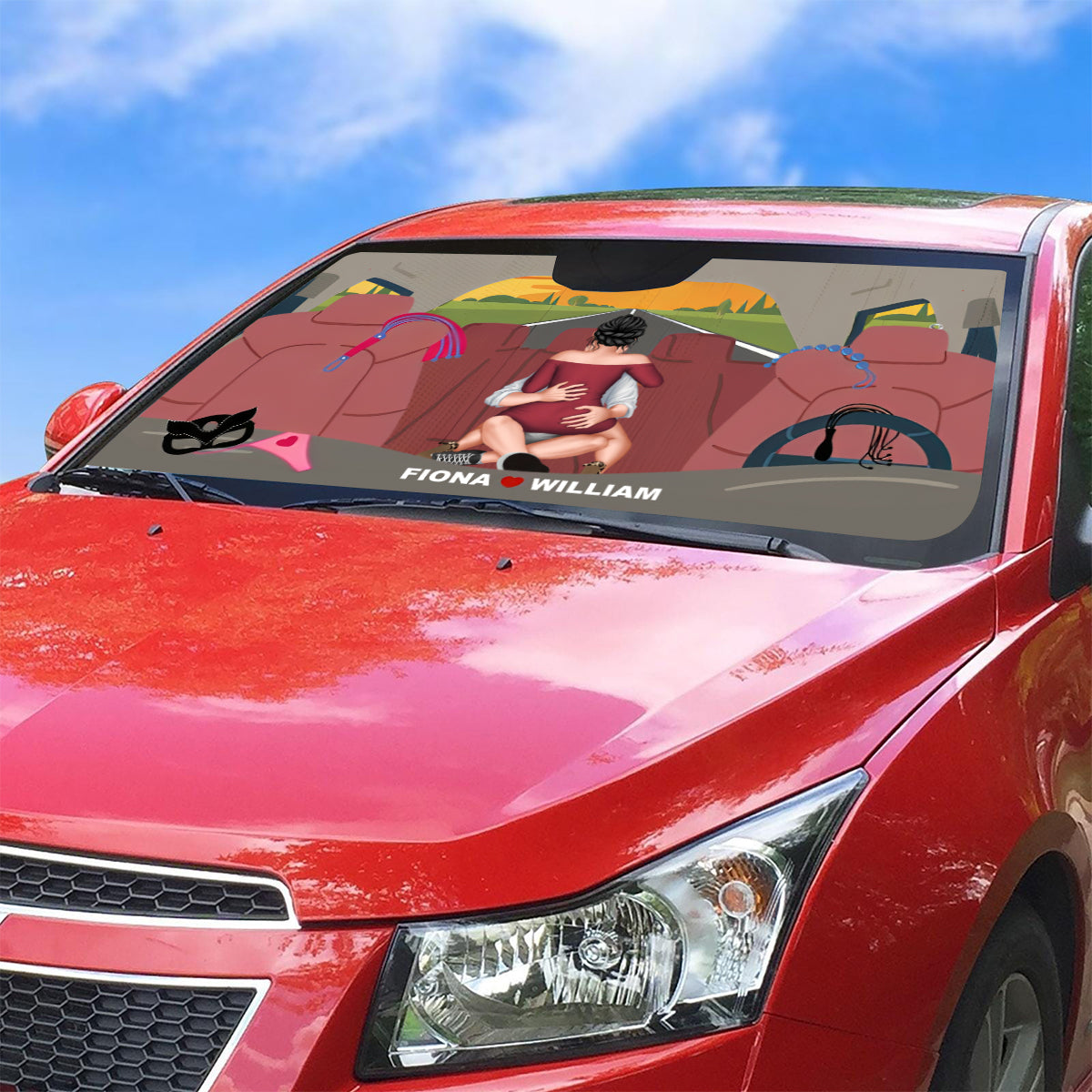 Couple Windshield Sunshade - Custom Love Design Personalized Car Sunshade Gift For Couple