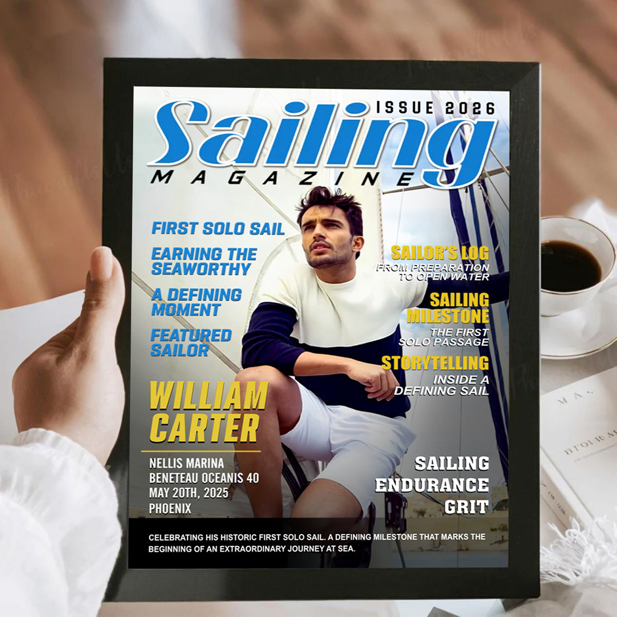 Personalized Sailing Journal Magazine Cover – First Solo Voyage Gift, Gift For Sailing Lovers, Nautical Gift