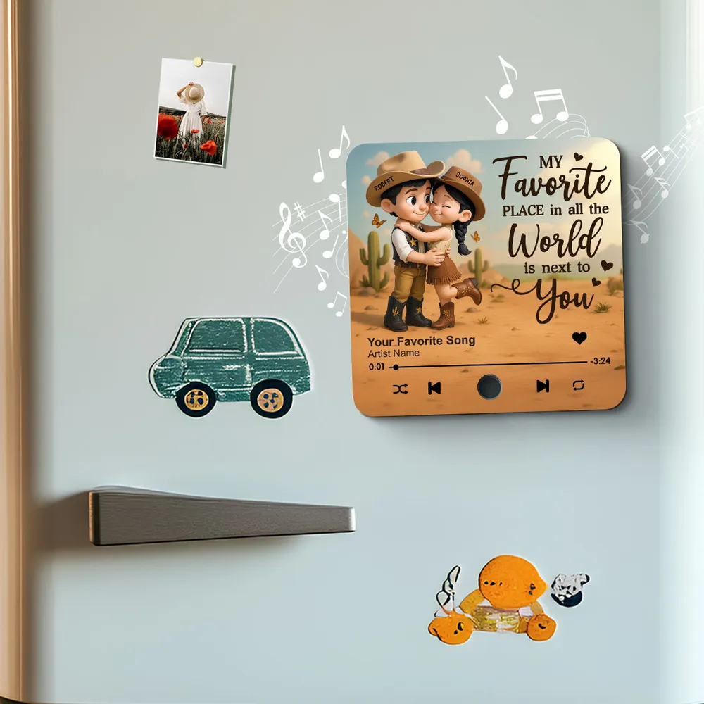 You & Me We Got This Cartoon Countryside Couple Cowboy Cowgirl Personalized Music Fridge Magnet