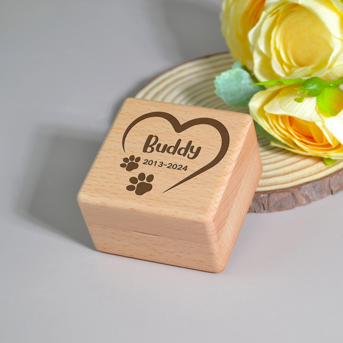 Custom Wooden Pet fur Keepsake Personalized Wooden Pet Ashes Box Pet Loss Gifts