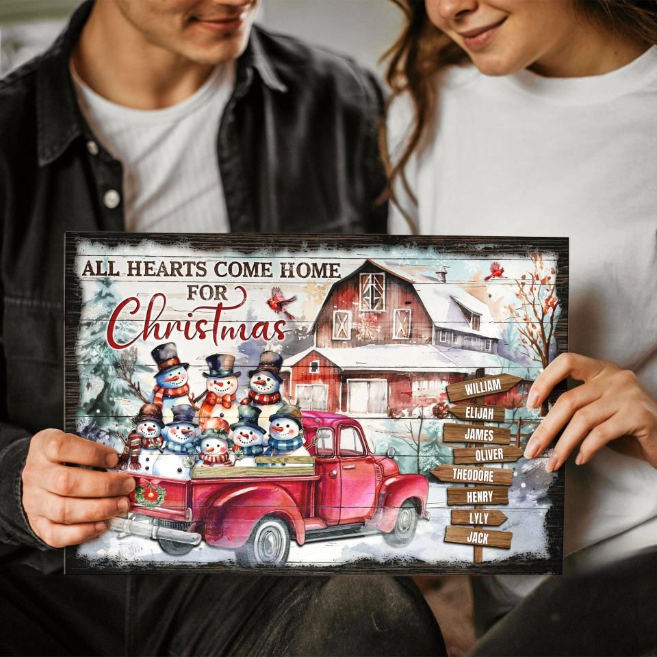 Personalized Canvas Prints - Christmas Barn With Snowmen, All Heart Come Home Dem Canvas