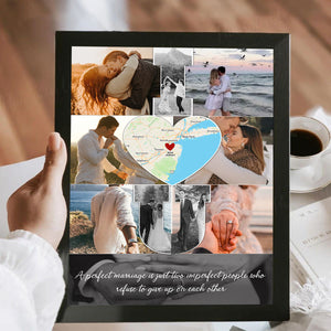 I Love You - Custom Map Photo Collage Wall Art Canvas Poster Personalized Couple Anniversary Wedding Gift