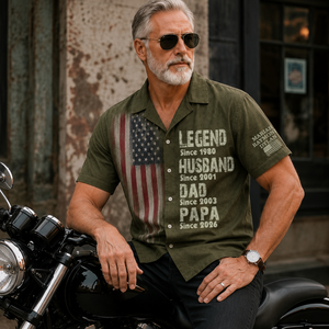 Father's Day Gift For Grandpa – Personalized Hawaiian Shirt "Legend: Husband, Dad, Papa" With American Flag