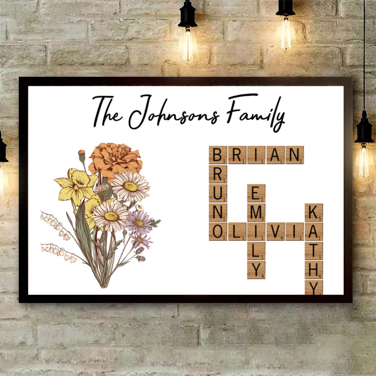 Birth Flower Family Crossword Puzzle Art Personalized Poster