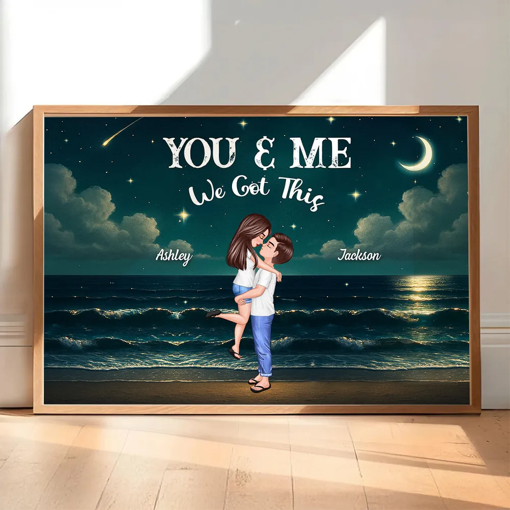 Night Beach Landscape Couple Hugging Kissing Personalized Poster