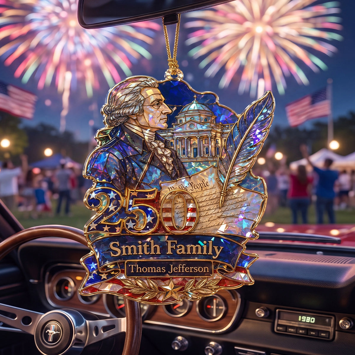 Personalized Thomas Jefferson America 250th Hologram Acrylic Ornament – Patriotic History Decor & USA Family Gift