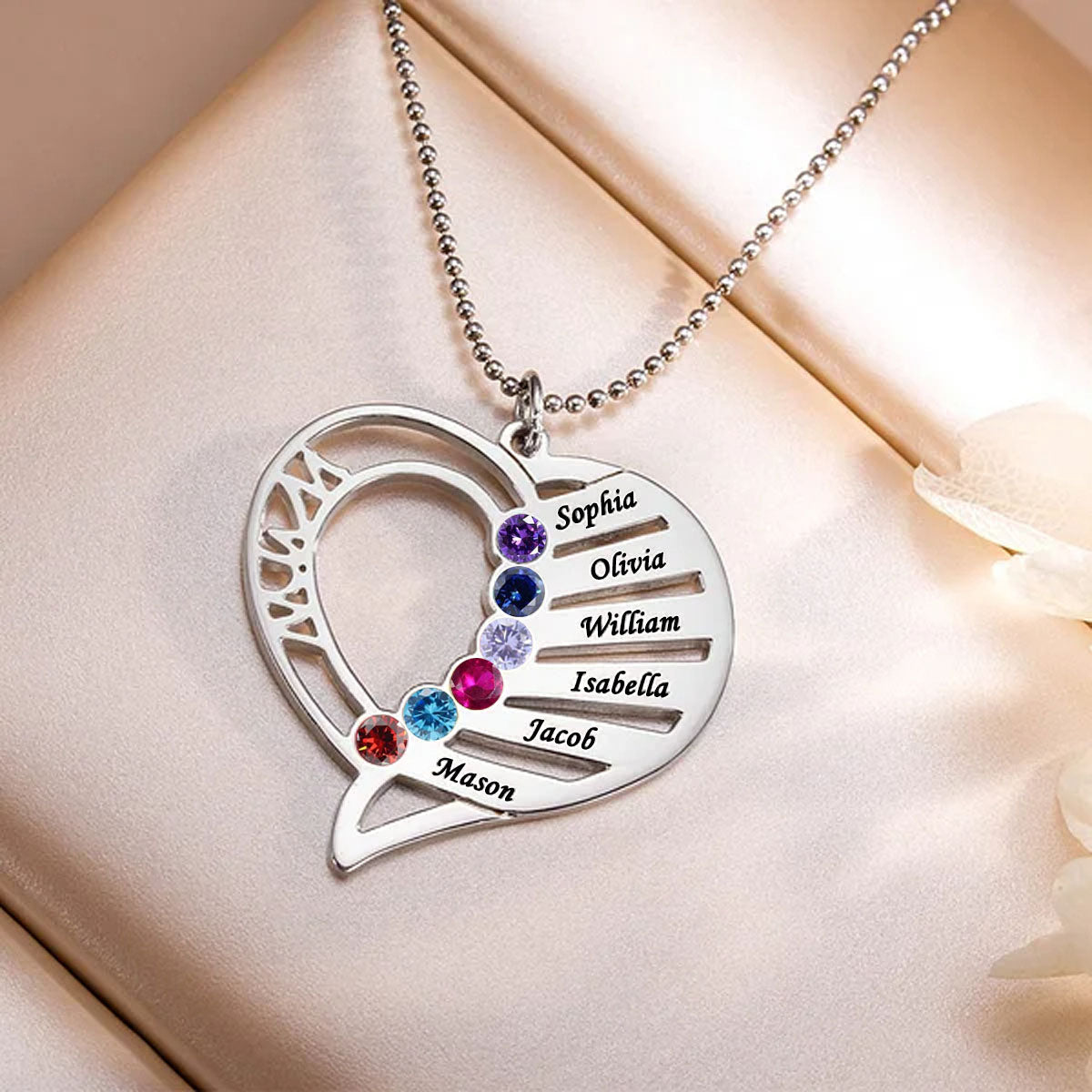 Personalized Heart Shape Family Birthstone Necklace