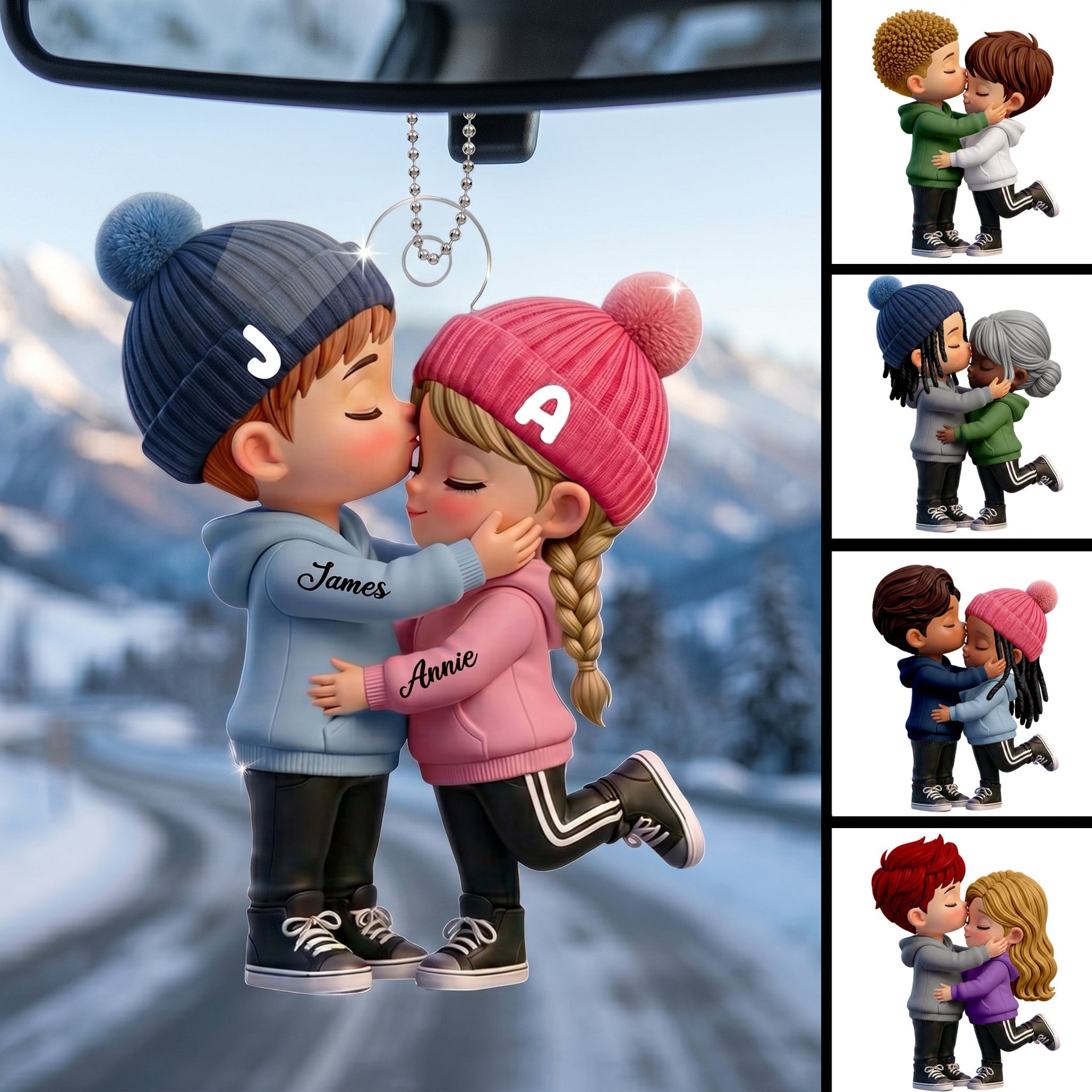 Personalized Acrylic Ornament – Kissing Couple Design Soft Colors | Gift For Her