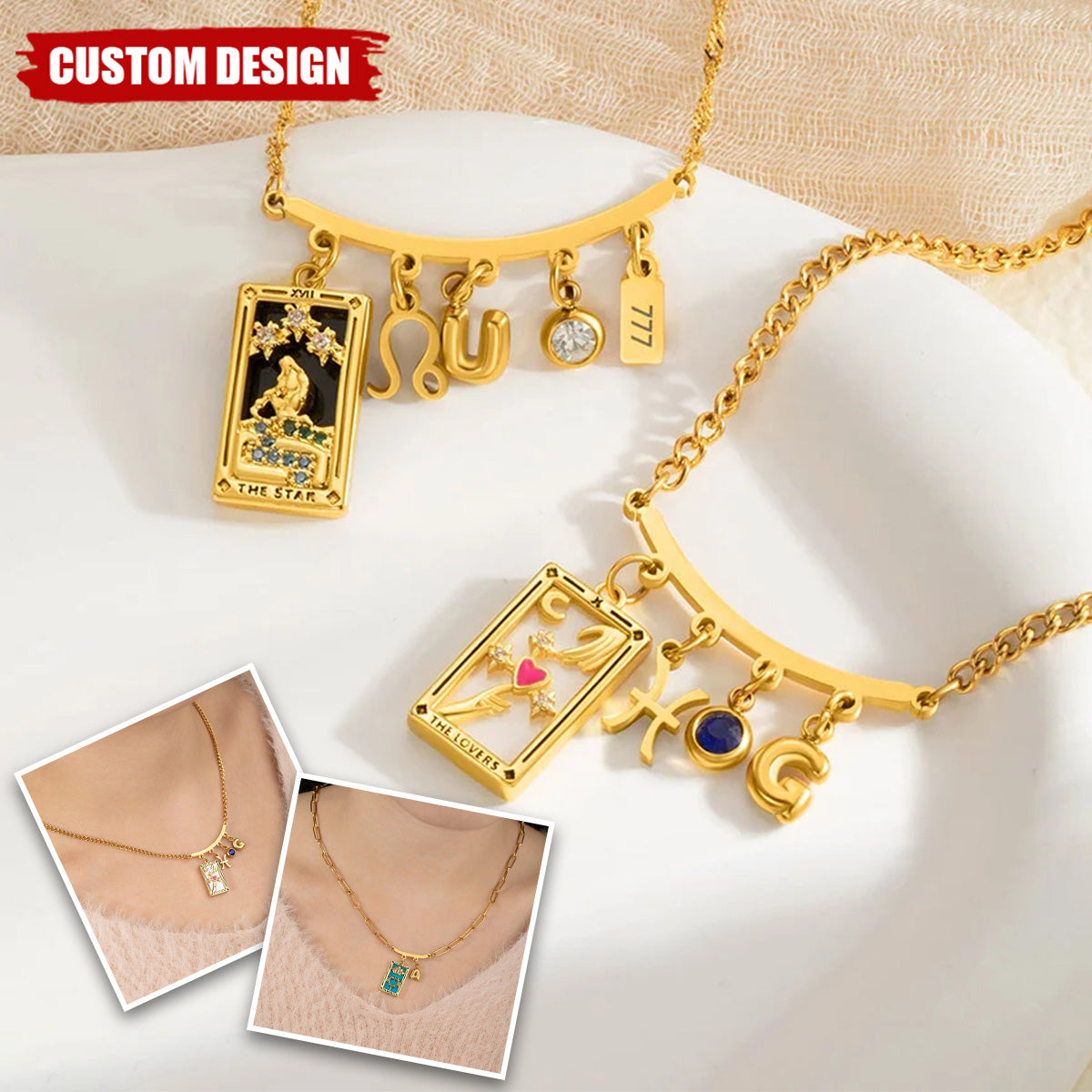 Personalized Tarot Zodiac Birthstone Initial Number Necklace Gift for Astrology Lovers