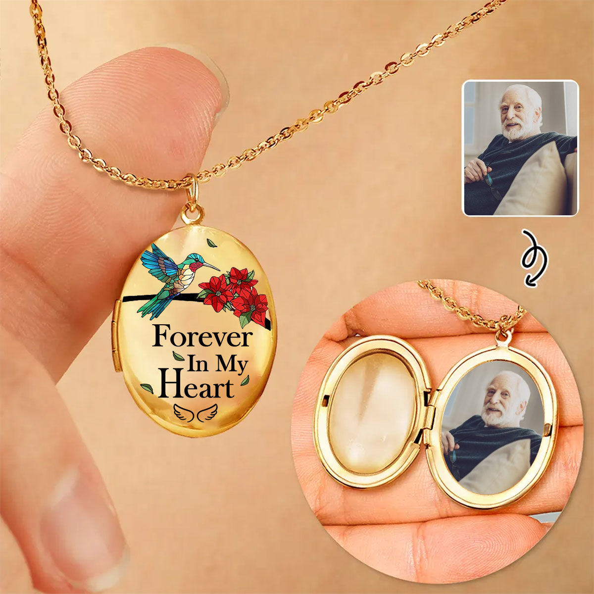 Custom Photo Memorial In Loving Memory Locket Necklace, Forever In My Heart
