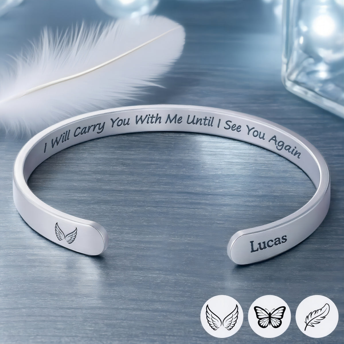 I Will Carry You With Me - Memorial Personalized Custom Bangle Bracelet Cuffs - Sympathy Gift For Family Members