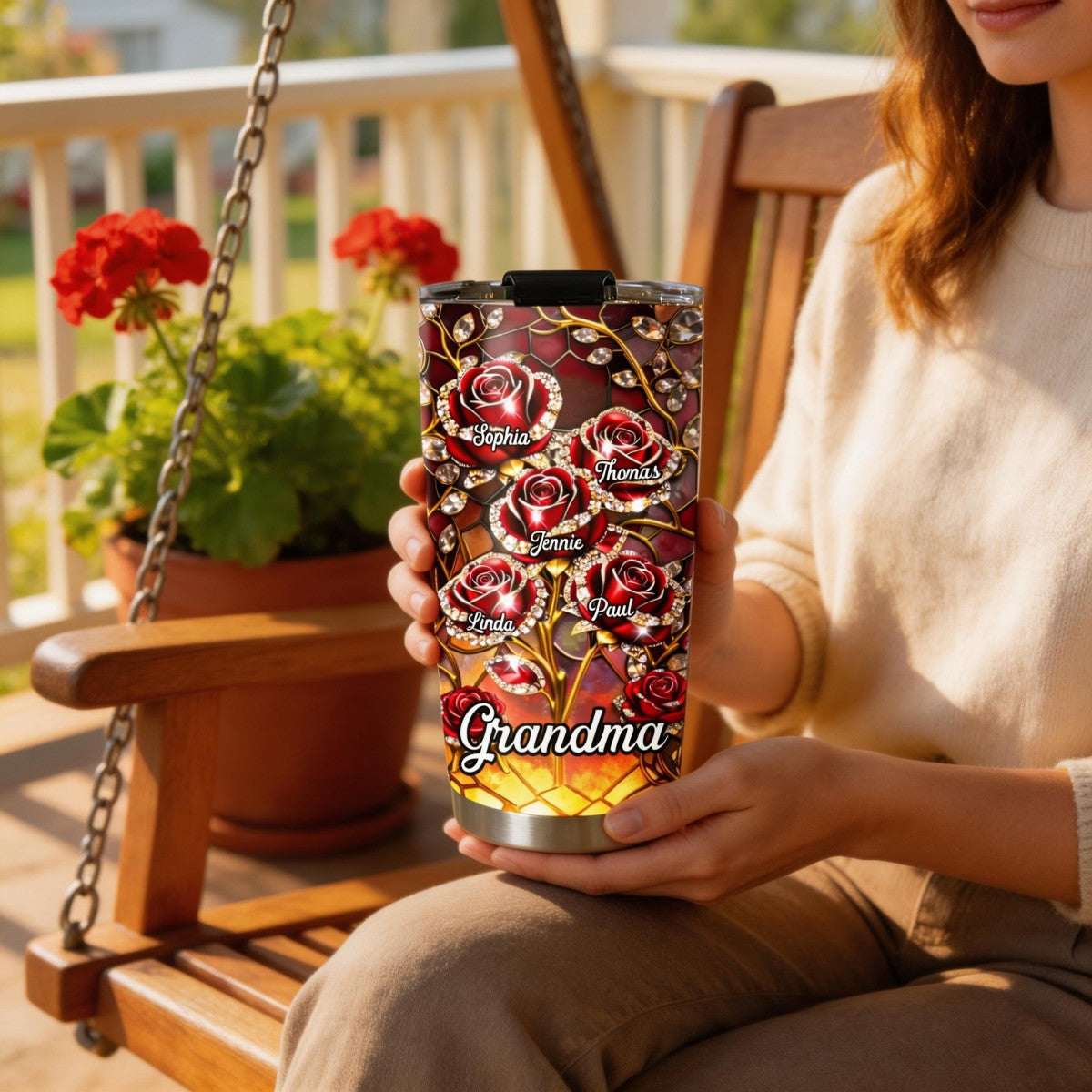 Rose Flower Grandma - Personalized Custom Tumbler