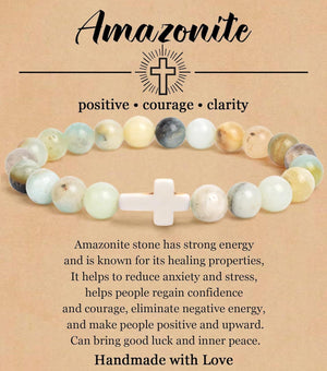 Turquoise Bracelet With Cross, Healing Beads Bracelet
