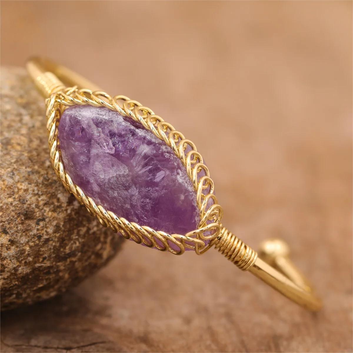 Elegant Amethyst Gold Cuff Bracelet For Her