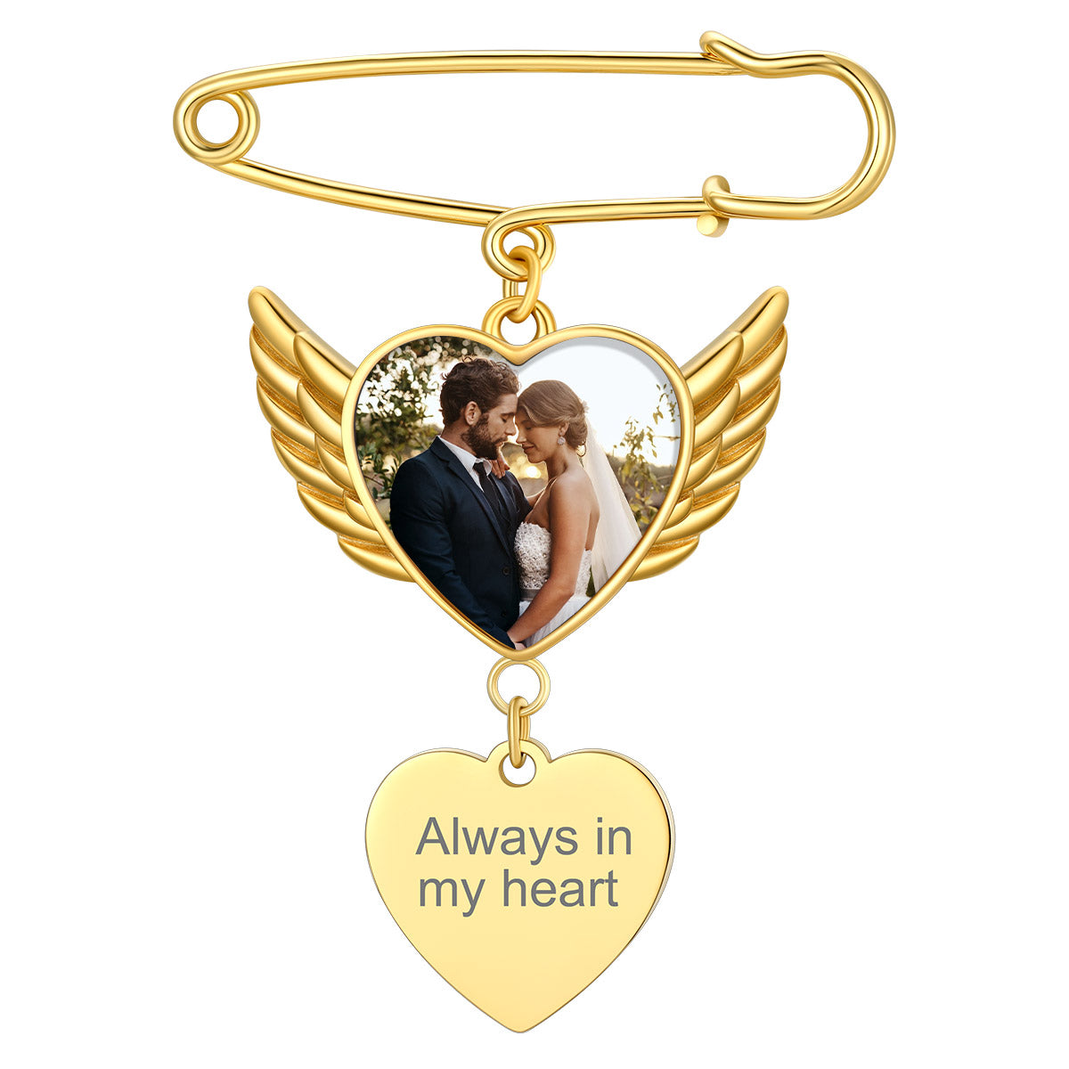 Personalized Angel Wing Wedding Bouquet Heart Picture Charms Brooch Pins