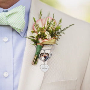 Personalized Angel Wing Wedding Bouquet Heart Picture Charms Brooch Pins