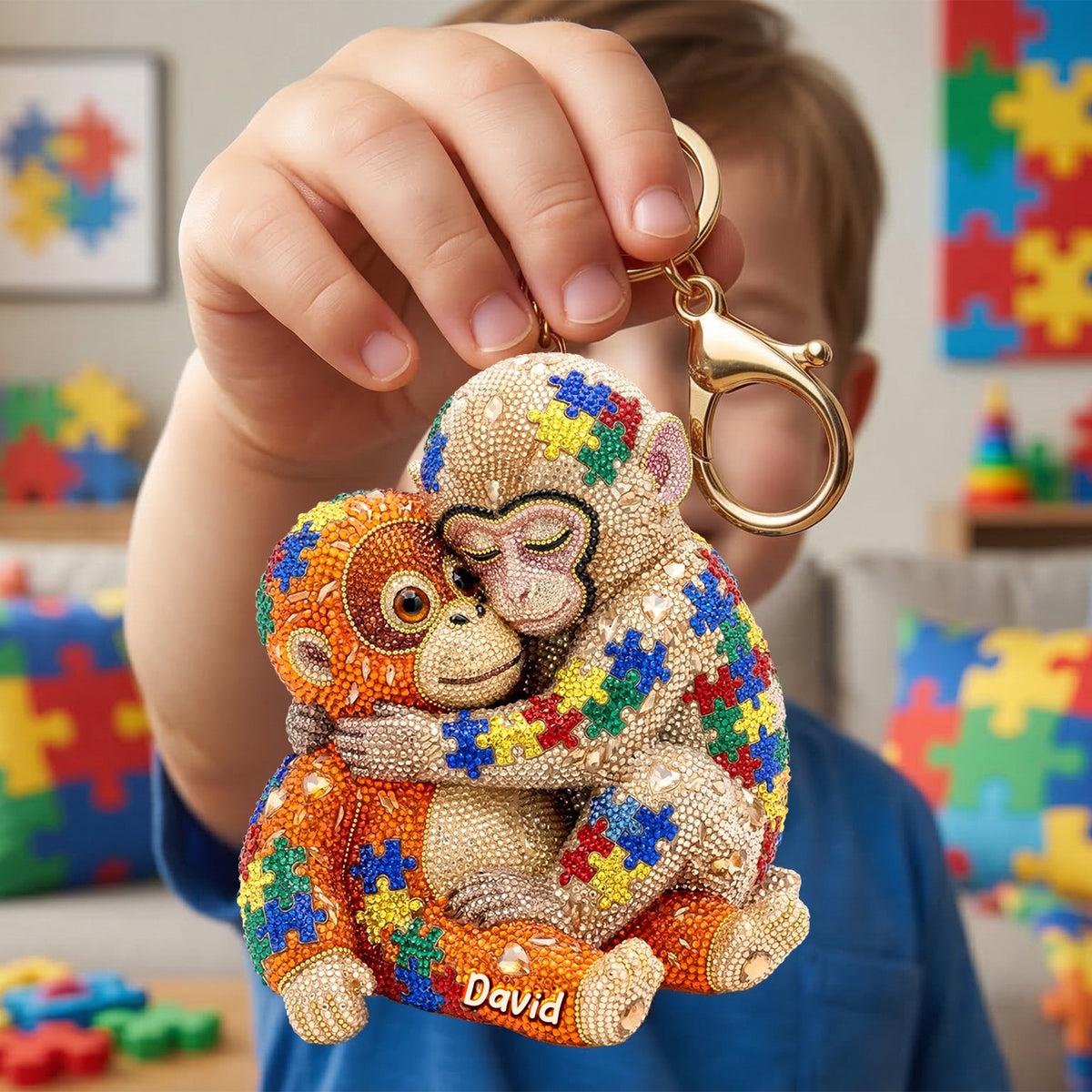 Autism Monkey Keychain - Personalized Gift For Autism Mom
