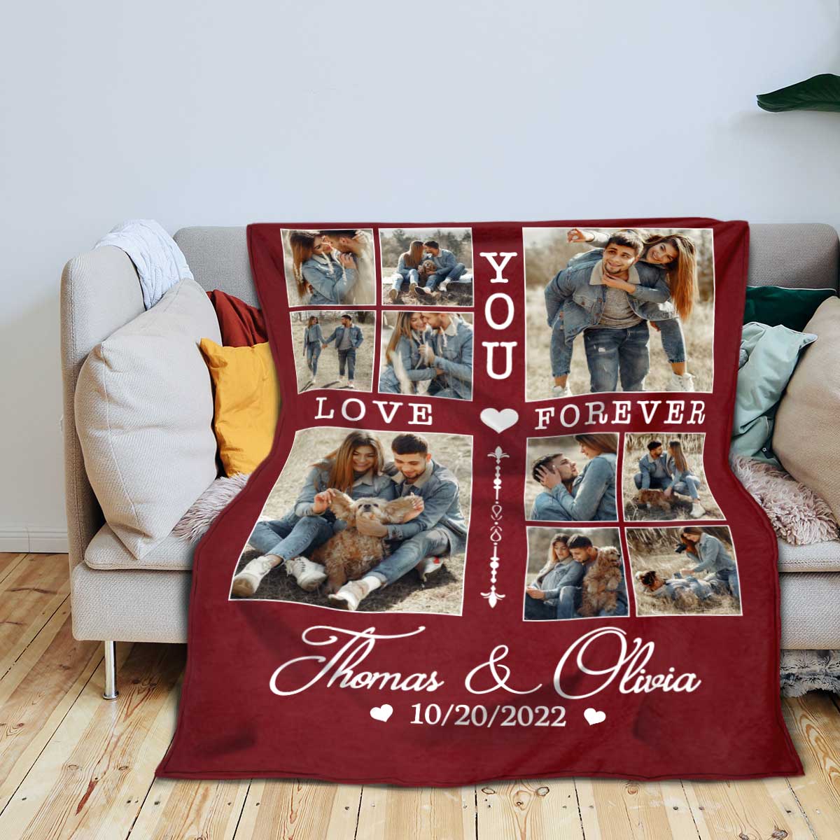 Personalized Couple Blanket With Photo, Custom Photo Blanket For Her, Picture Collage Gift For Couple, Anniversary Valentine’s Day Gifts For Her