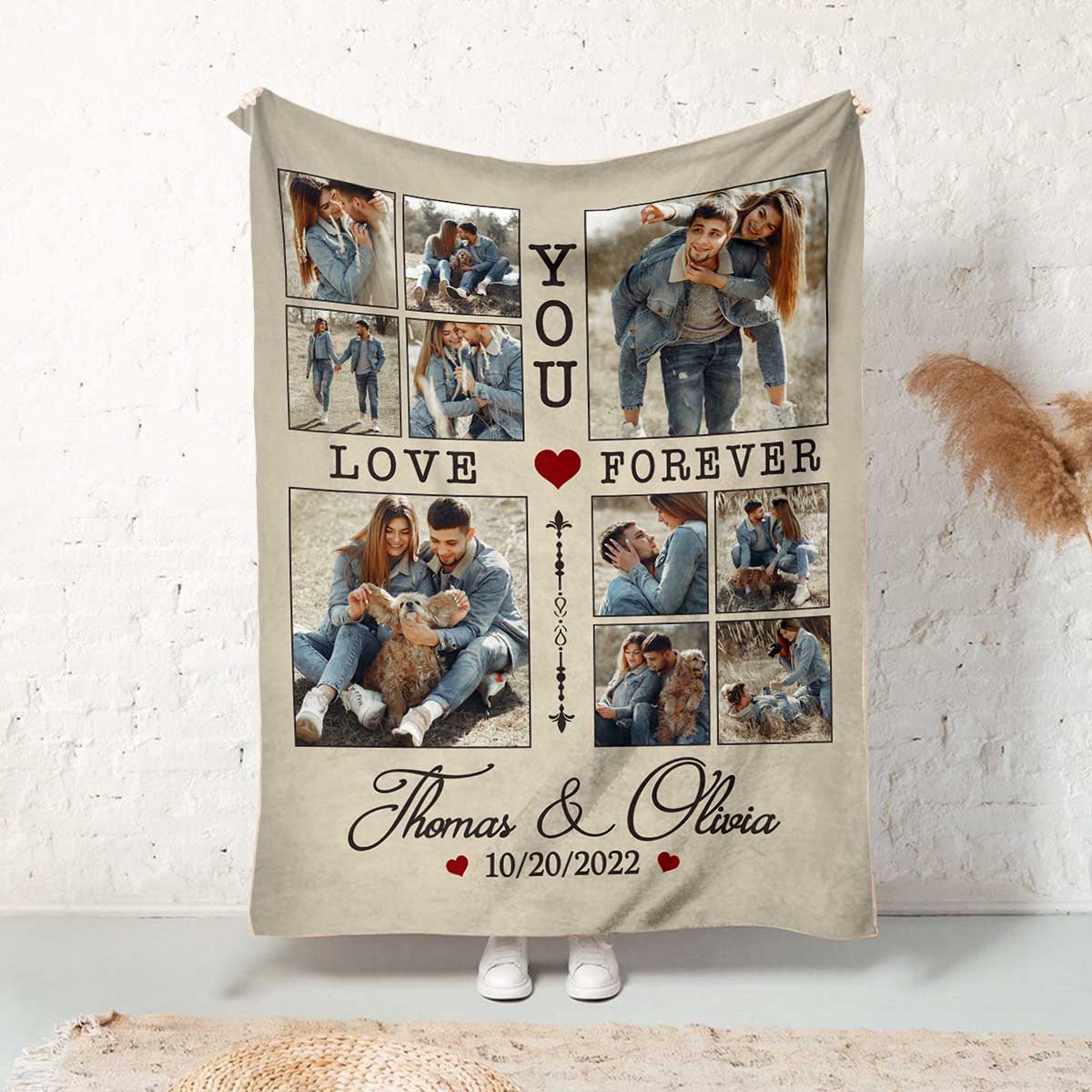 Personalized Couple Blanket With Photo, Custom Photo Blanket For Her, Picture Collage Gift For Couple, Anniversary Valentine’s Day Gifts For Her