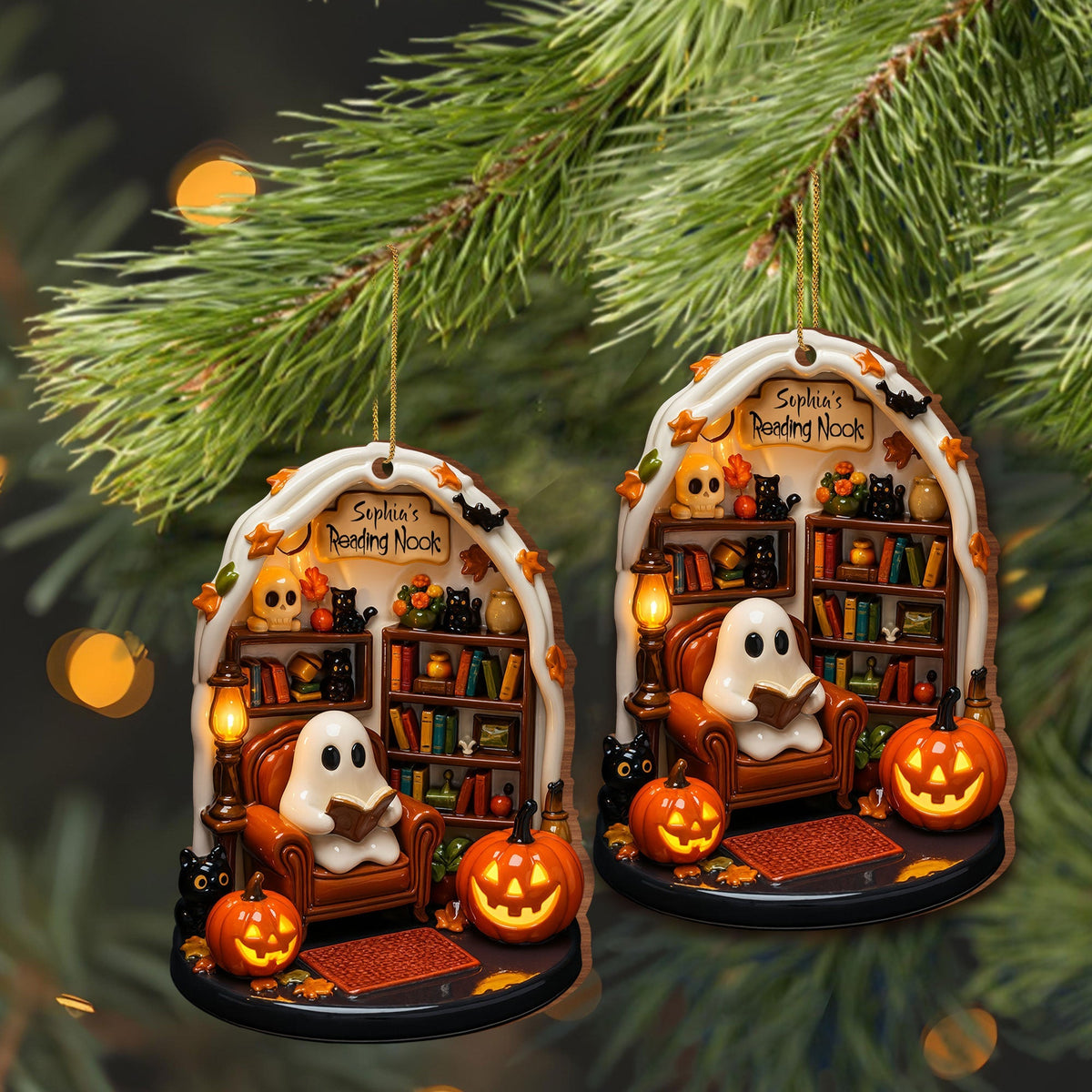 Create Your Own Personalized Reading Nook, Custom Wood Ornament Gift For Book and Halloween Lovers