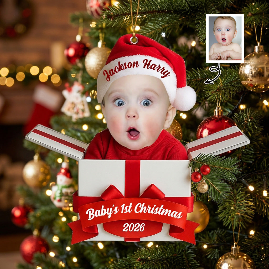 Cute Baby And Gift Box – Baby's 1st Christmas Personalized Ornament