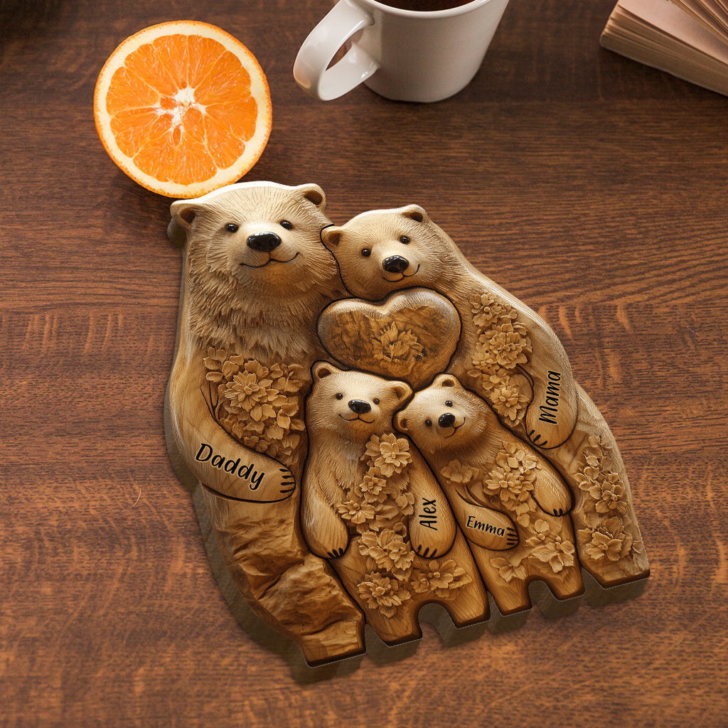 Bear Family - Personalized Family Shaped Wooden Puzzle, Art Carvings Gift For Family