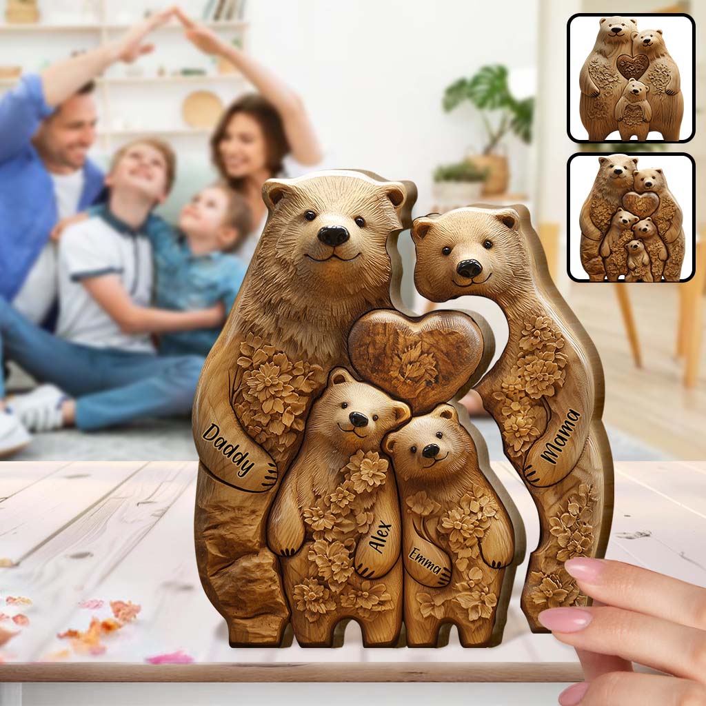 Bear Family - Personalized Family Shaped Wooden Puzzle, Art Carvings Gift For Family