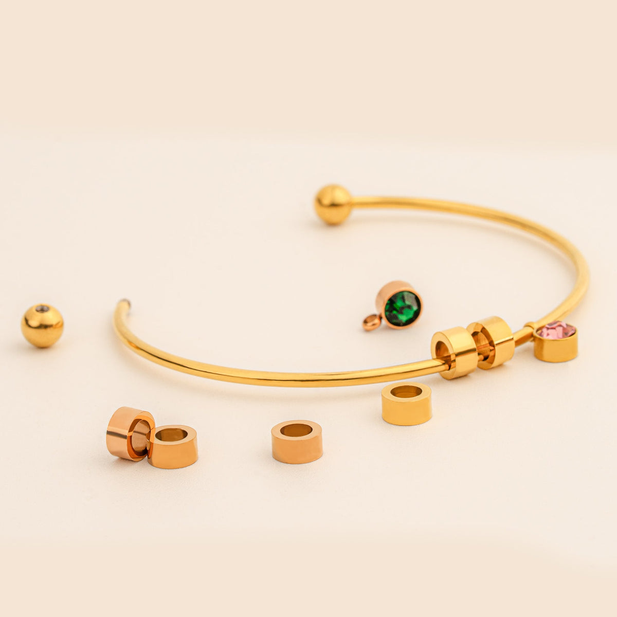 Personalized Engravable Bead Name Cuff Bracelet With Birthstone