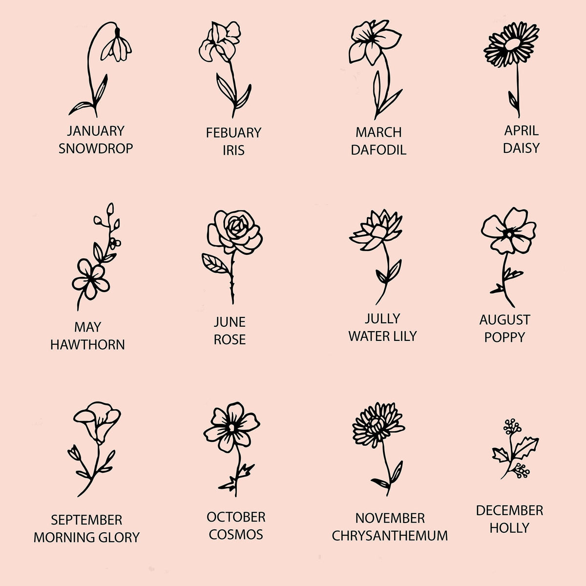 Personalized Birth Flower, Birthstone Birth Flower Necklace