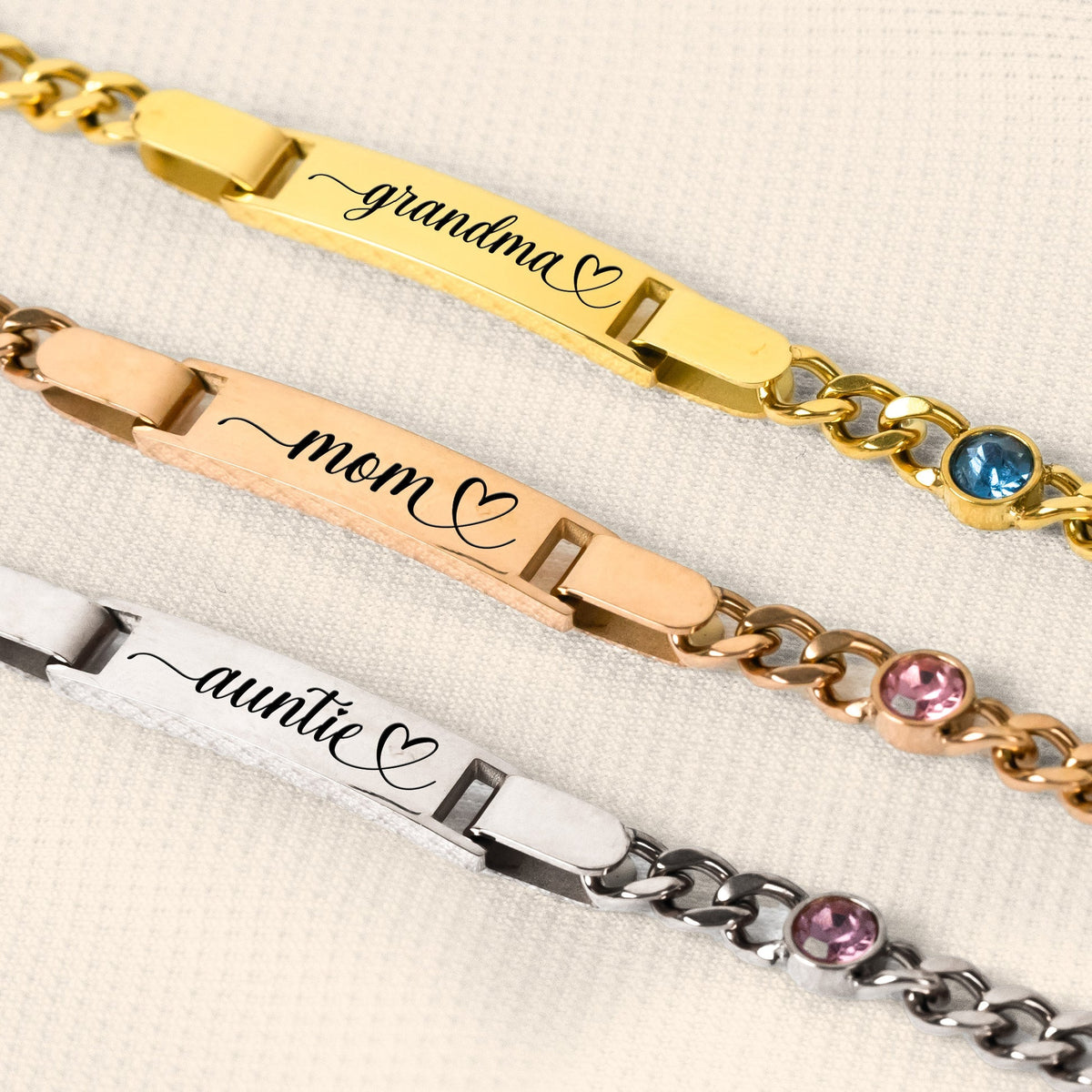 Engraved Name Birthstone Bracelet For Mom Grandma