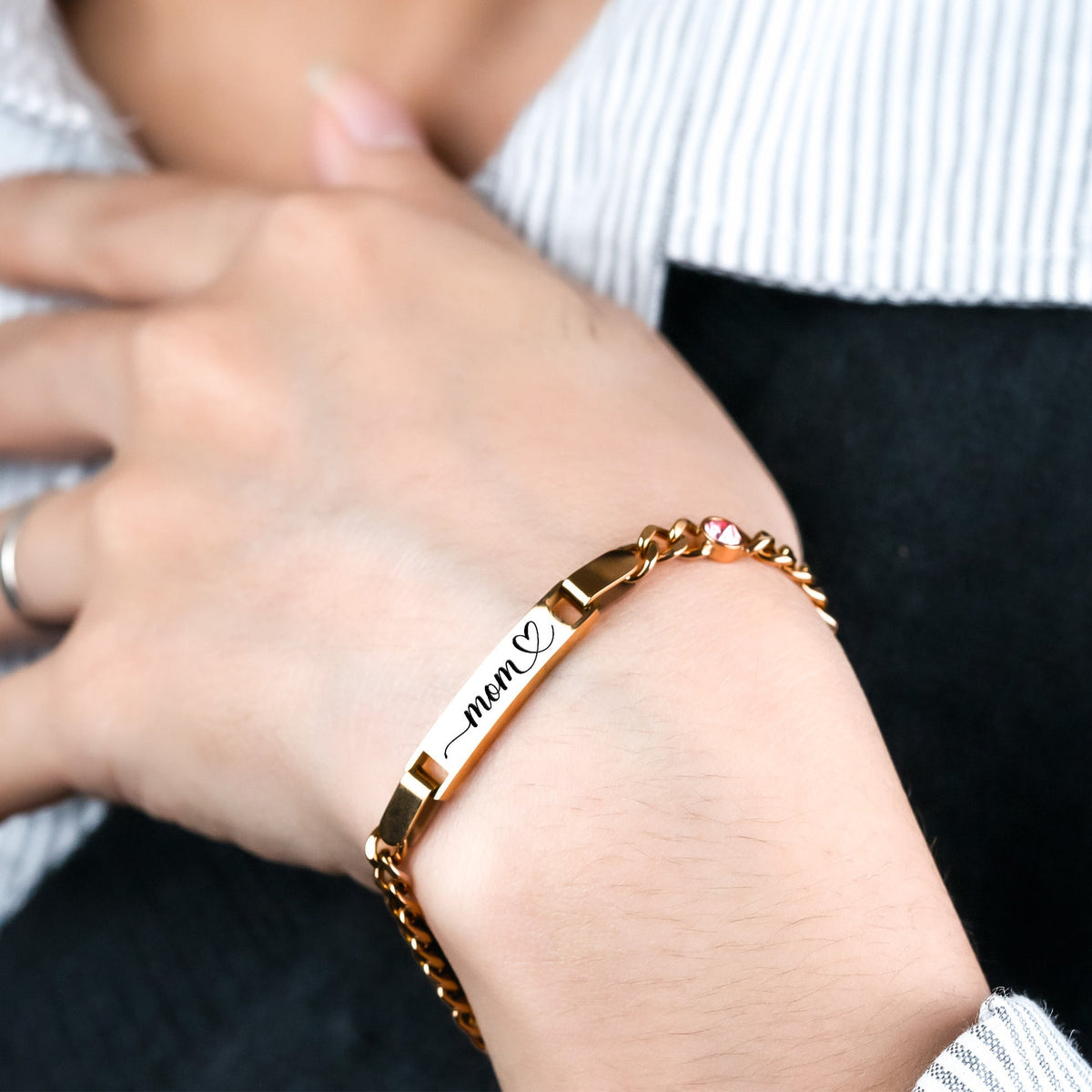 Engraved Name Birthstone Bracelet For Mom Grandma