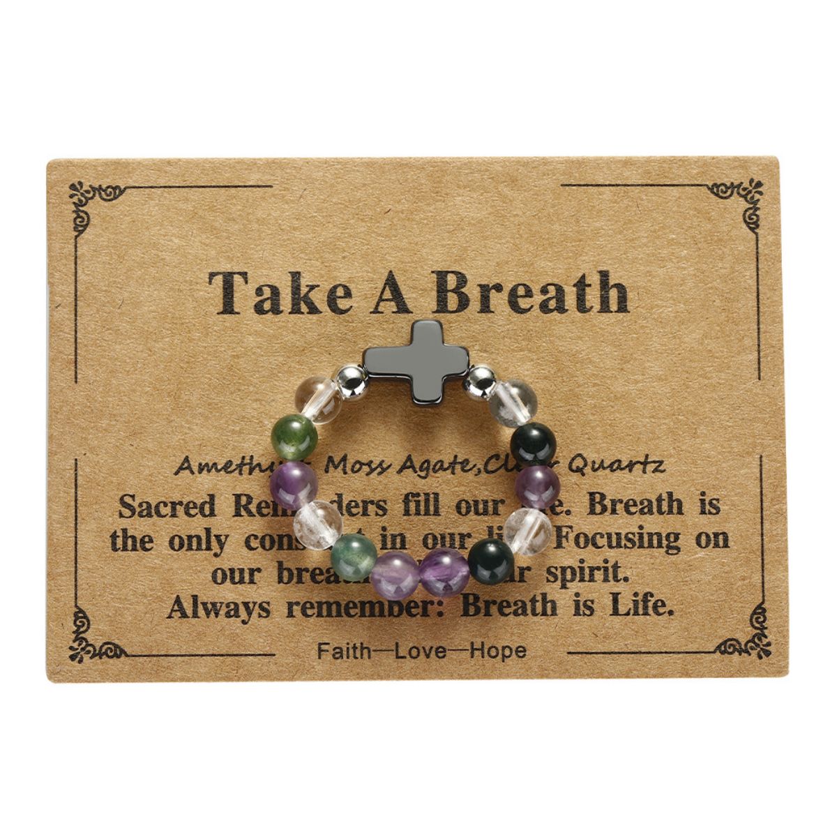 Elastic stone cross ring, angel stone combination copper bead ring