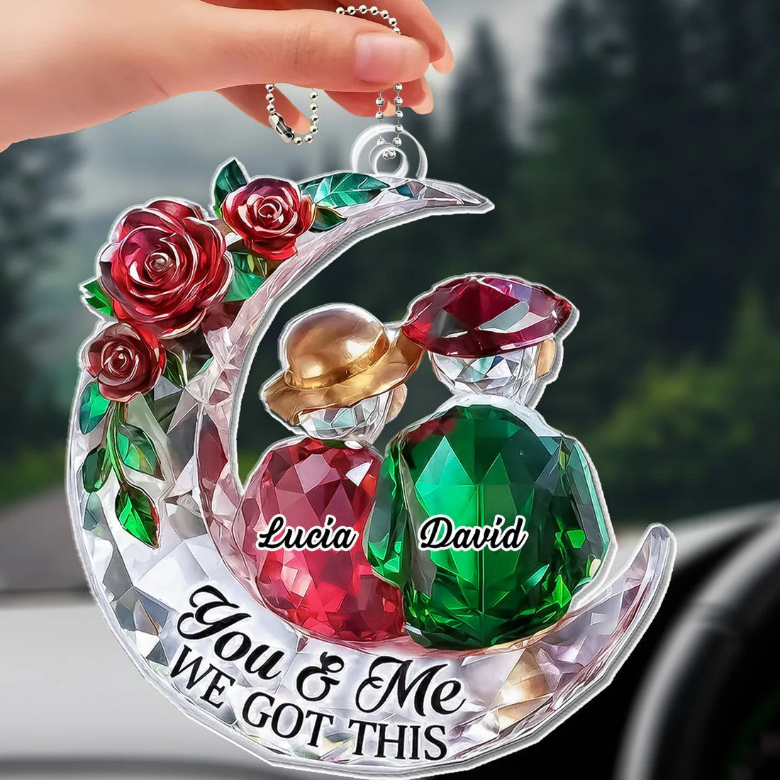 Couple On The Moon With Roses - Personalized Ornament