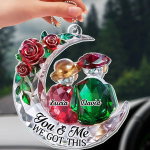 Couple On The Moon With Roses - Personalized Ornament