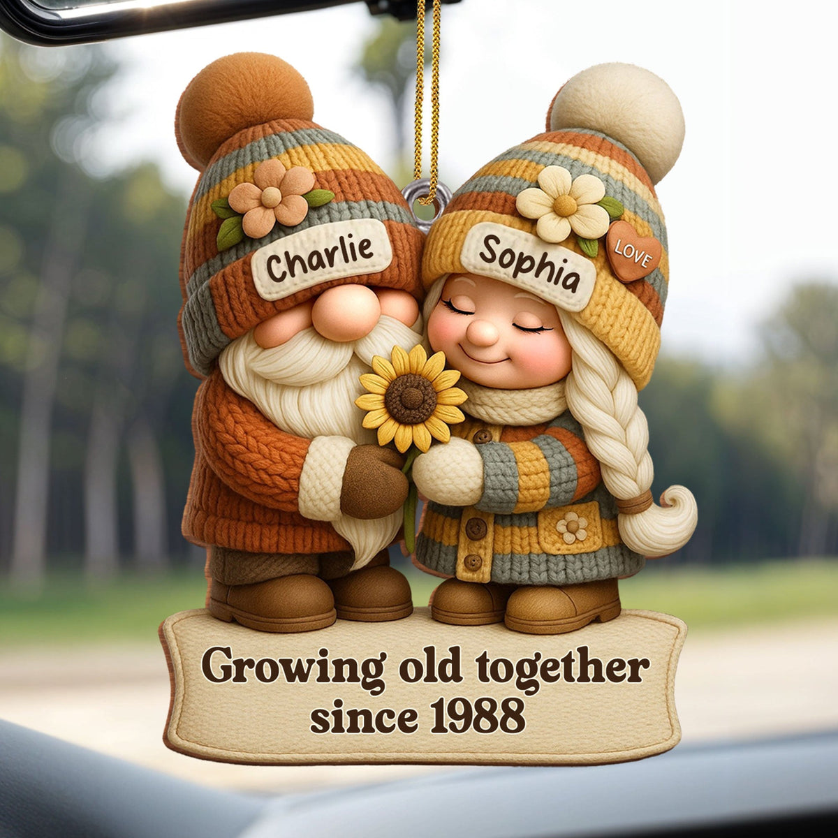 Growing Old Together Couple Ornament, Personalized Wood Ornament
