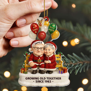 Growing Old Together  Elderly Couple With Festive Balloons Personalized Acrylic Ornament