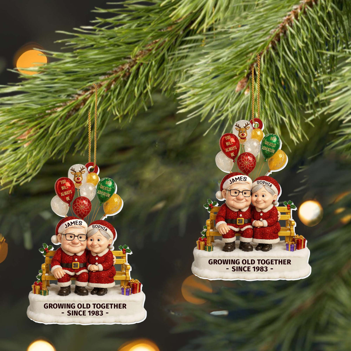 Growing Old Together  Elderly Couple With Festive Balloons Personalized Acrylic Ornament