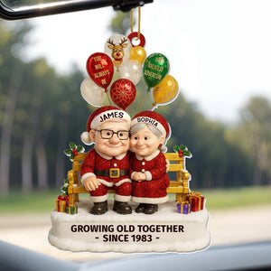 Growing Old Together  Elderly Couple With Festive Balloons Personalized Acrylic Ornament