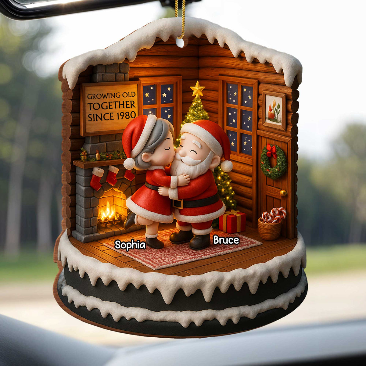 Growing Old Together Since, Personalized Custom Wood Ornament, Santa Claus And Christmas Tree