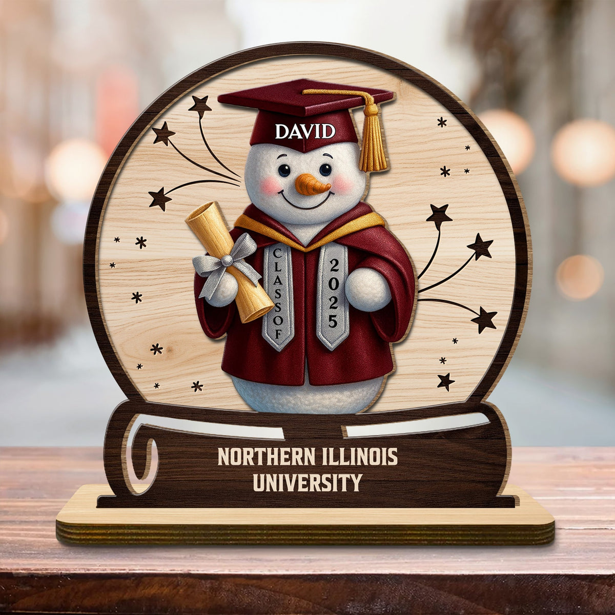 Celebrate Your Graduation, Snowman With Cap And Diploma Personalized Wooden Plaque, Gift For Graduates