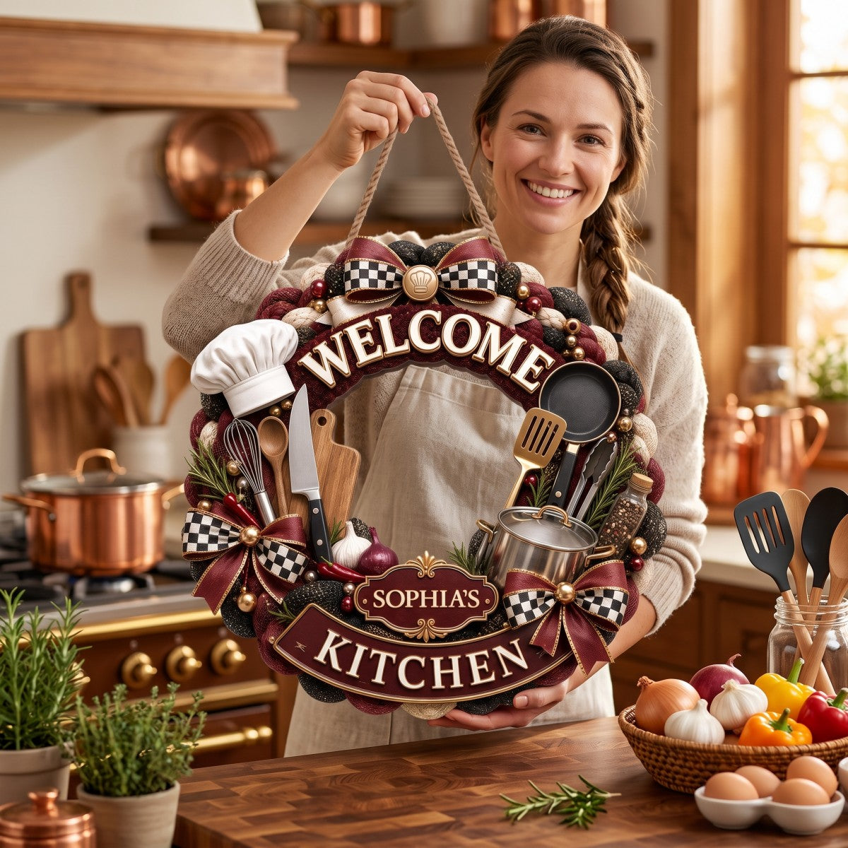 "Welcome To My Kitchen" – Personalized Wood Sign | Gift For Cooking Lovers & Home Chefs