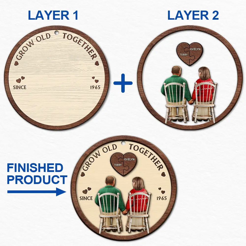 Couple You And Me Grow Old Together - Personalized 2-Layered Wooden Ornament