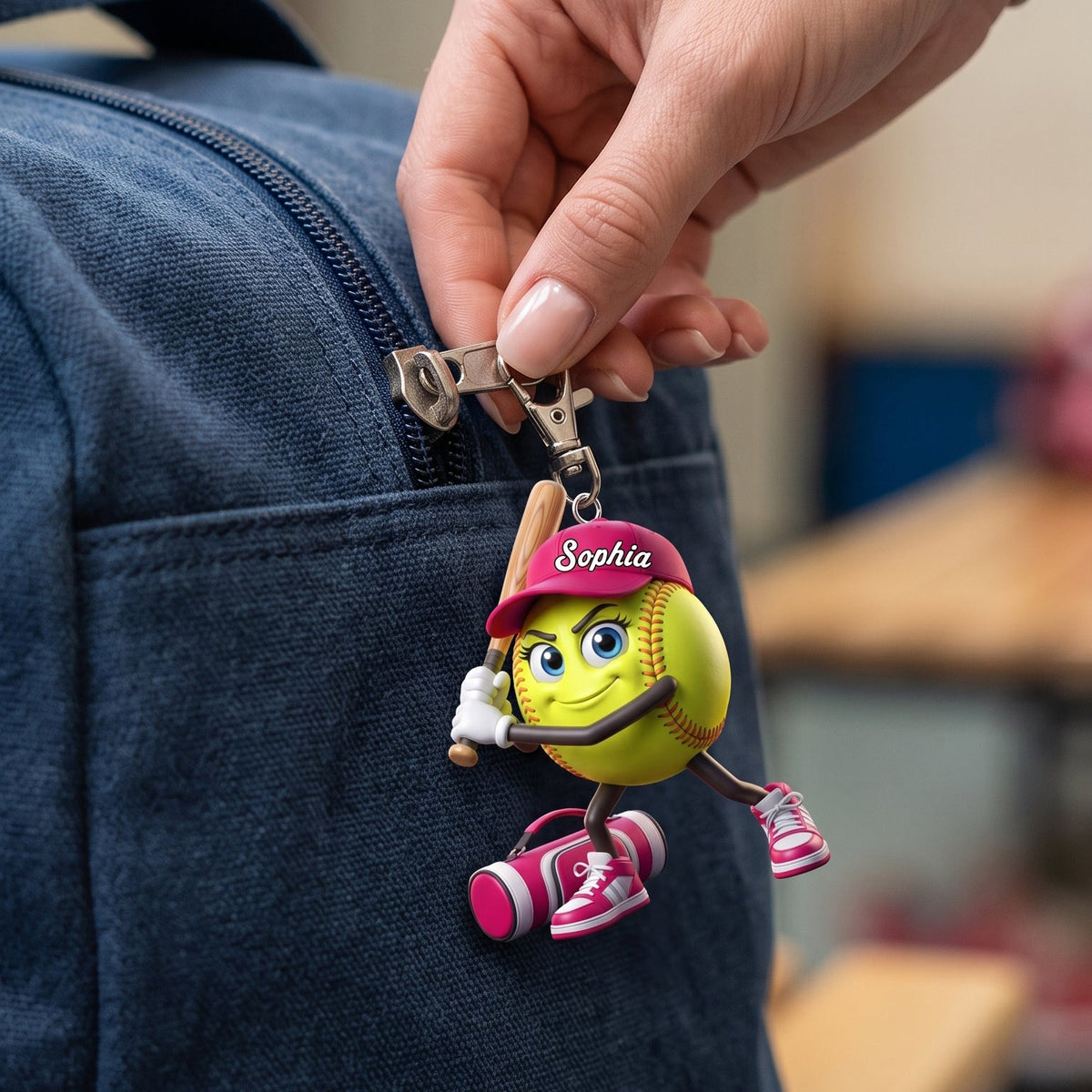 Baseball Softball Batter’s Stance Keychain - Personalized Cool Baseball Softball Ball Mascot Keychain