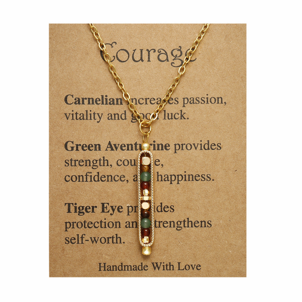 Small Stone Bead Pendant Card Necklace, Amethyst Collar Chain