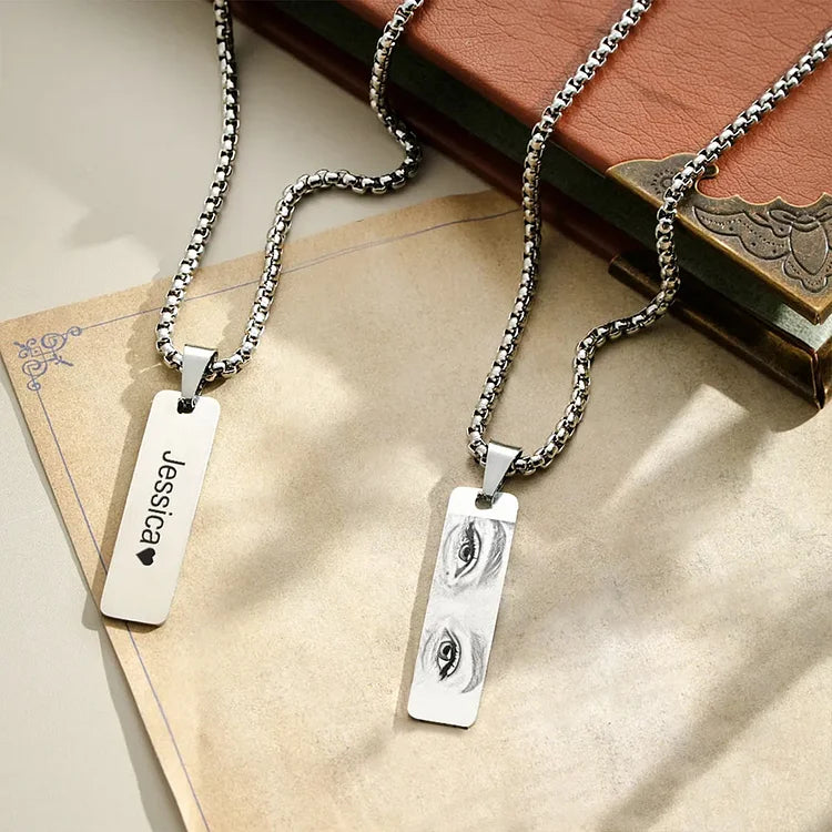 Personalized Eye Photo & Name Necklace, Couple Jewelry