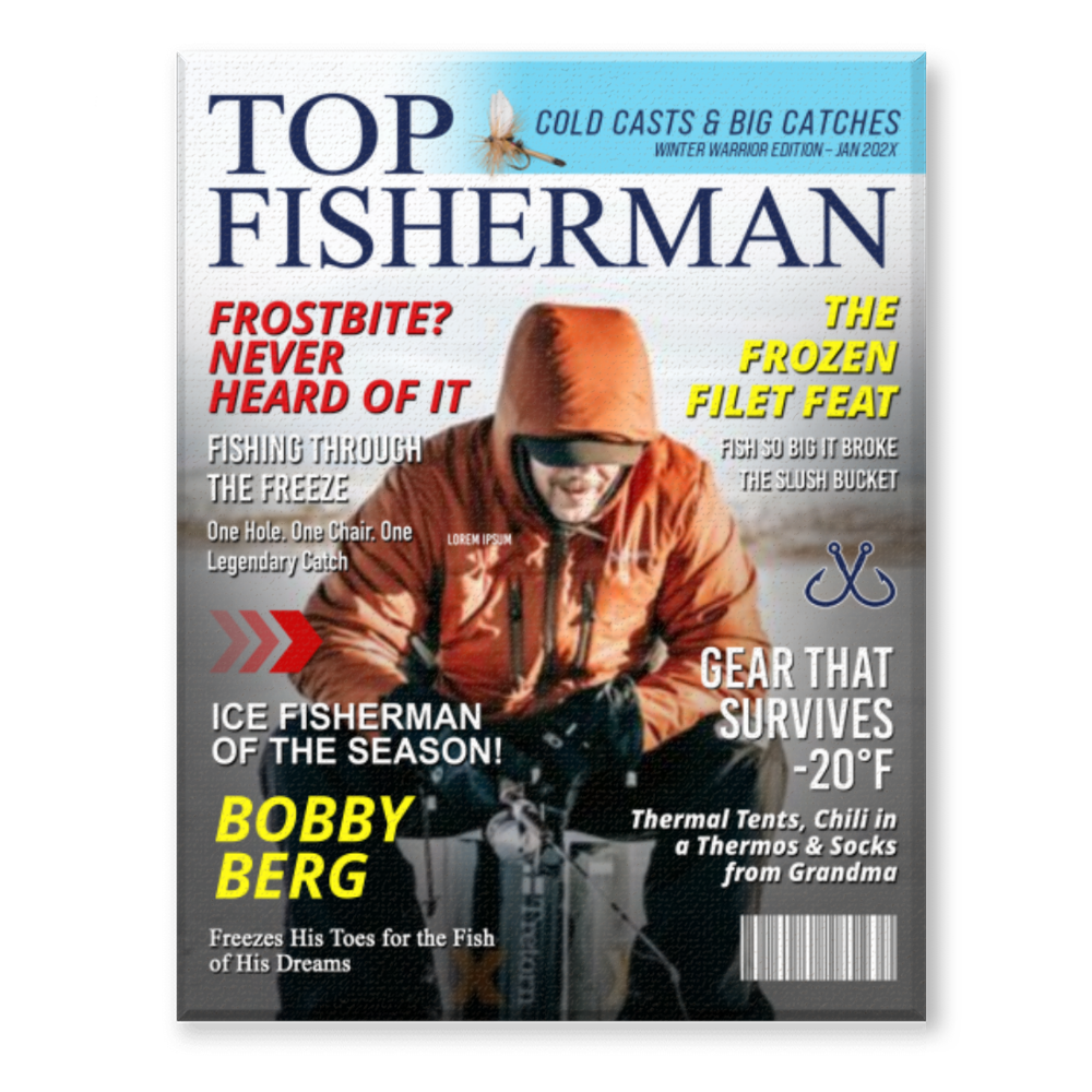 Personalized Ice Fishing Magazine Cover  Fishing Gifts for Men, Fishing Gifts for Him, Fishing Lover Gift